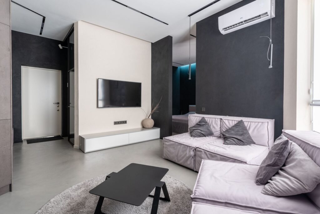 Air purifier running in a modern living room