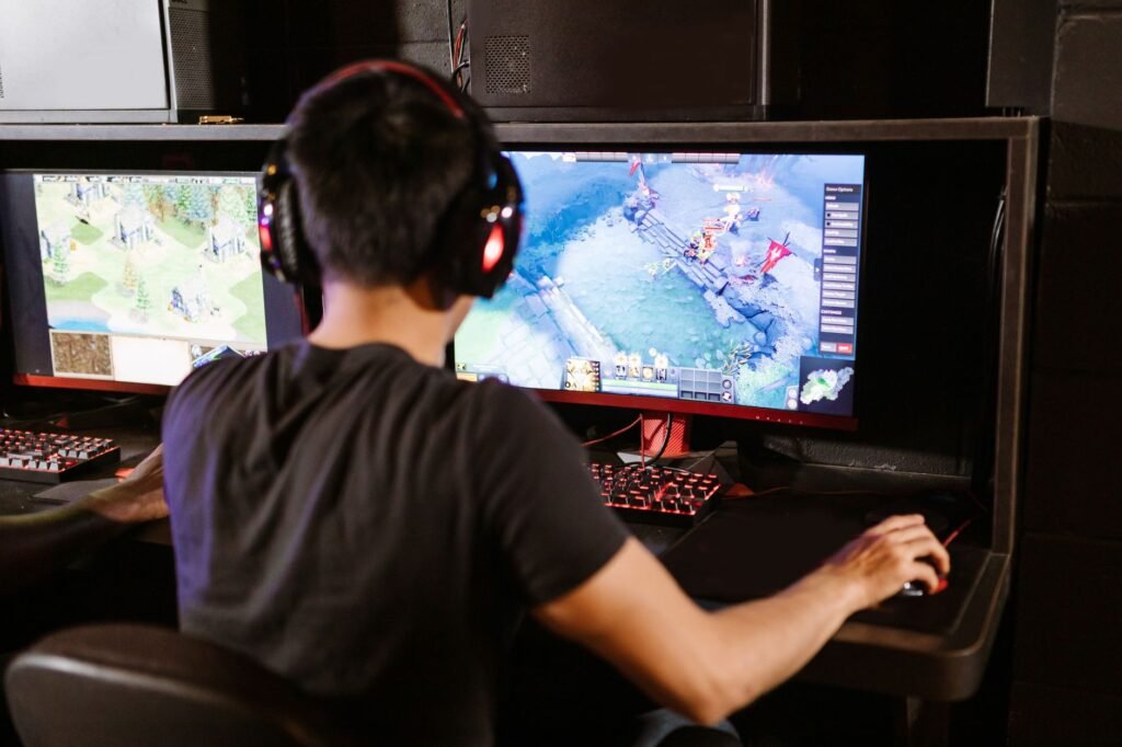 Gaming headset on a gaming desk setup