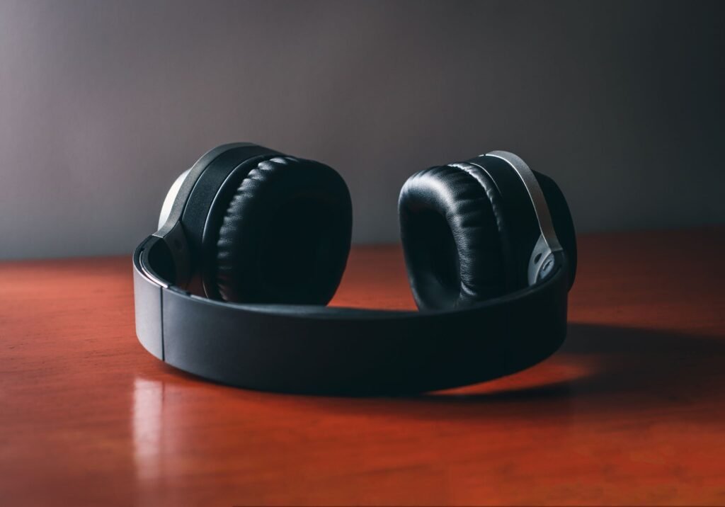 Over-ear noise-cancelling headphones on a desk
