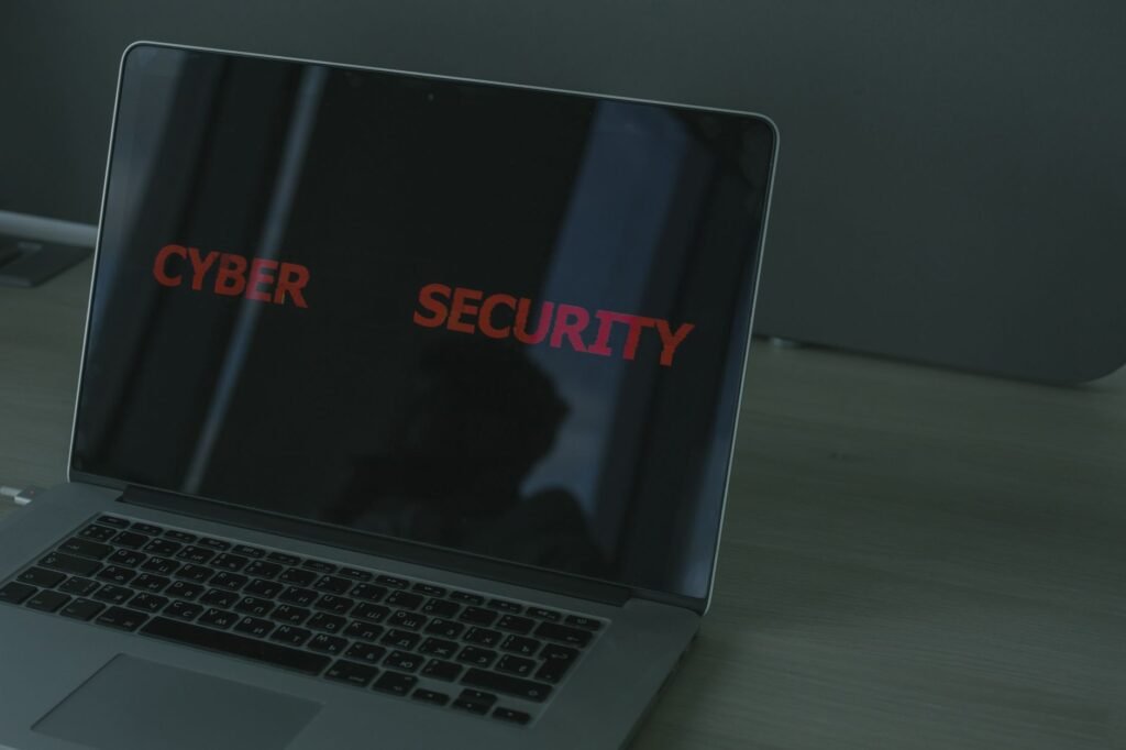 Laptop showing cybersecurity and password protection