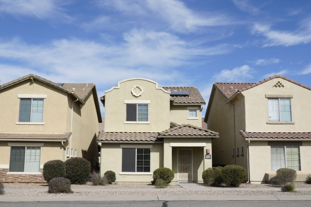 Affordable suburban neighborhood homes representing low-cost states to live in