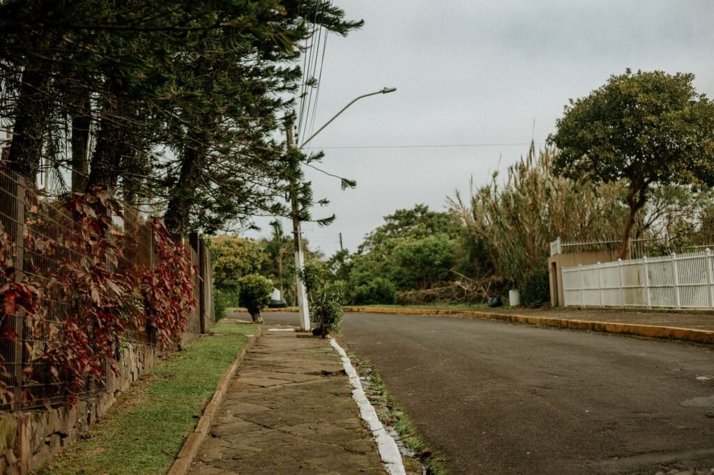 Quiet safe tree-lined suburban street in a US city