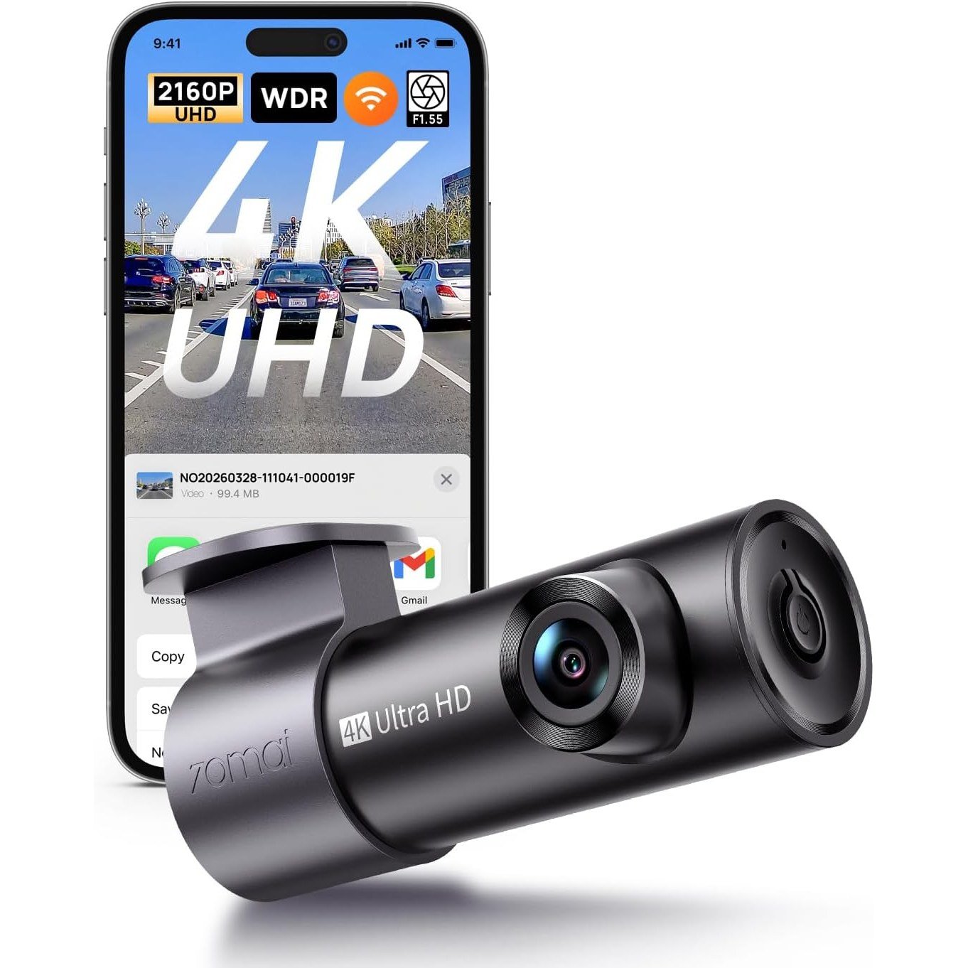 70mai M310 Plus 4K front dash cam mounted on a windshield