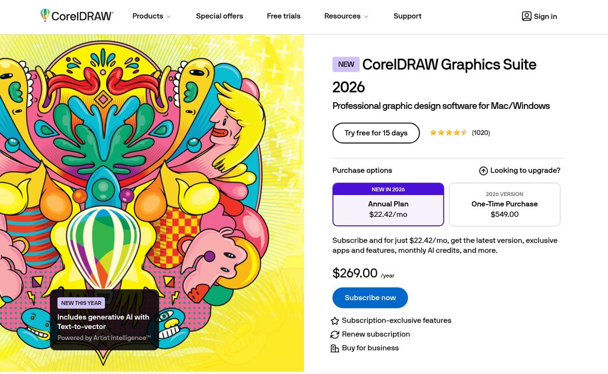 CorelDRAW Graphics Suite 2026 pricing options