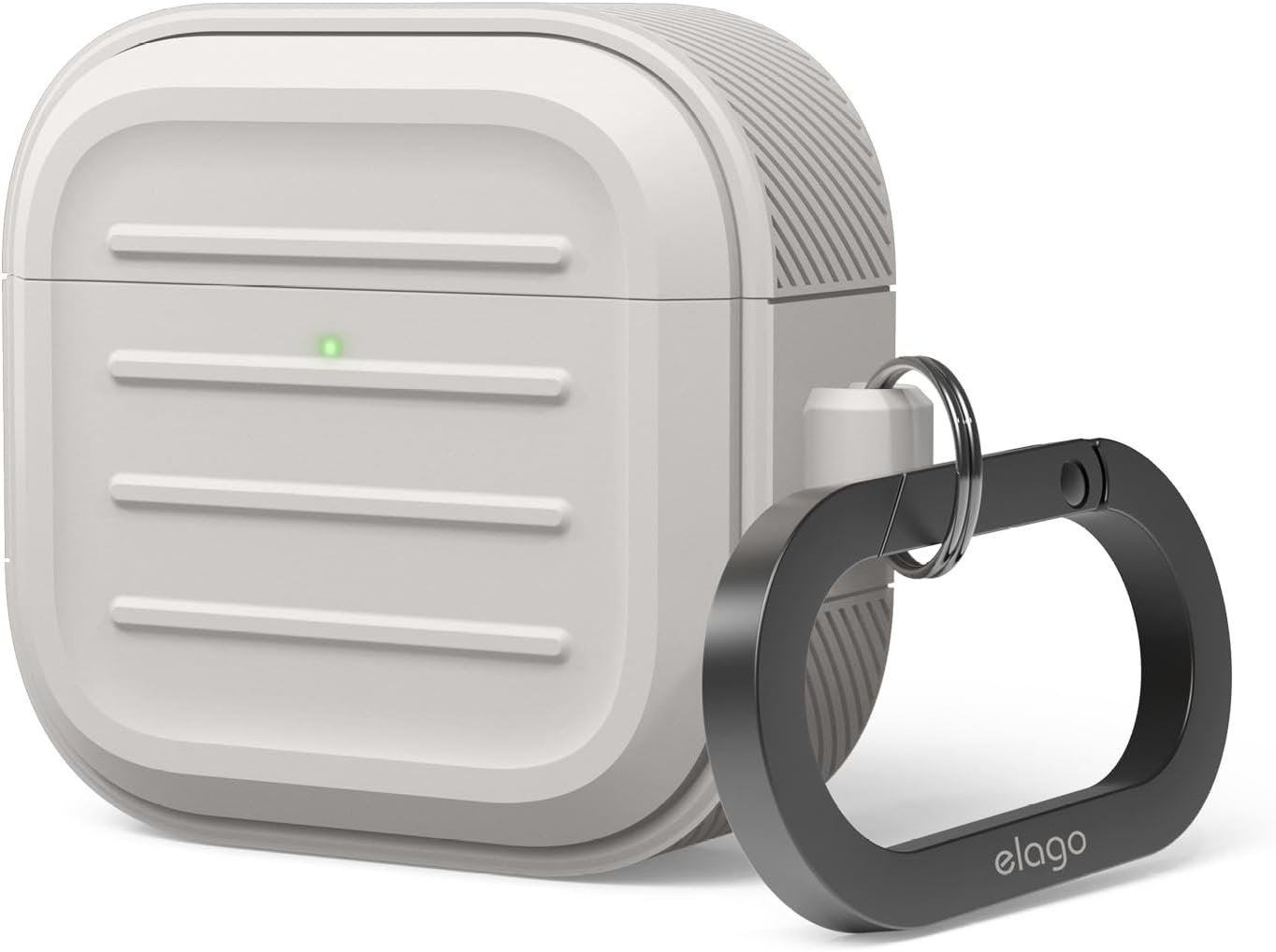 elago Armor silicone case for AirPods 5 and AirPods 4 in Stone with carabiner
