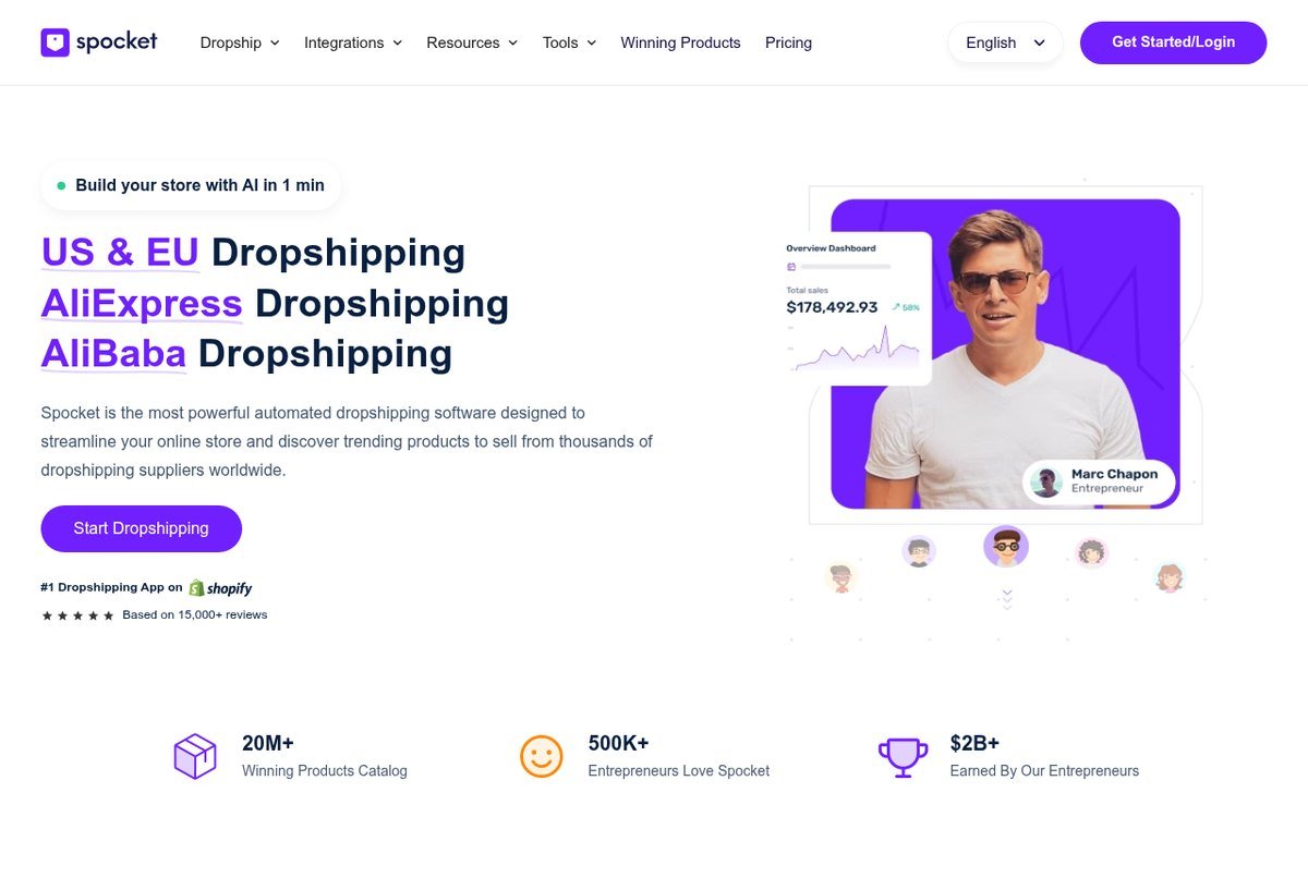 Spocket dropshipping app with US and EU suppliers
