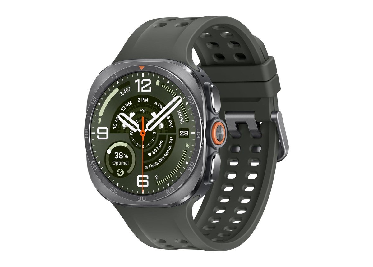 Samsung Galaxy Watch Ultra2 in Titanium Silver with a green band