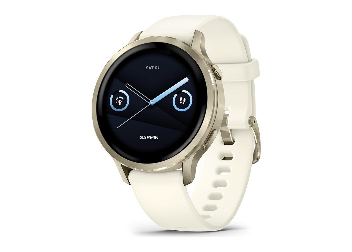 Garmin Venu 4 41mm in bone with a light gold bezel