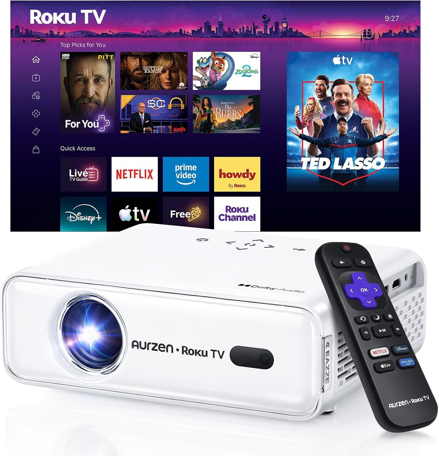 Aurzen Roku TV D1R smart portable outdoor projector
