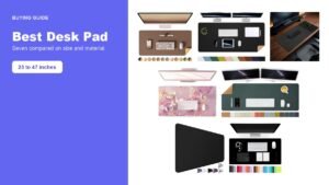 Seven desk pads compared, shown together