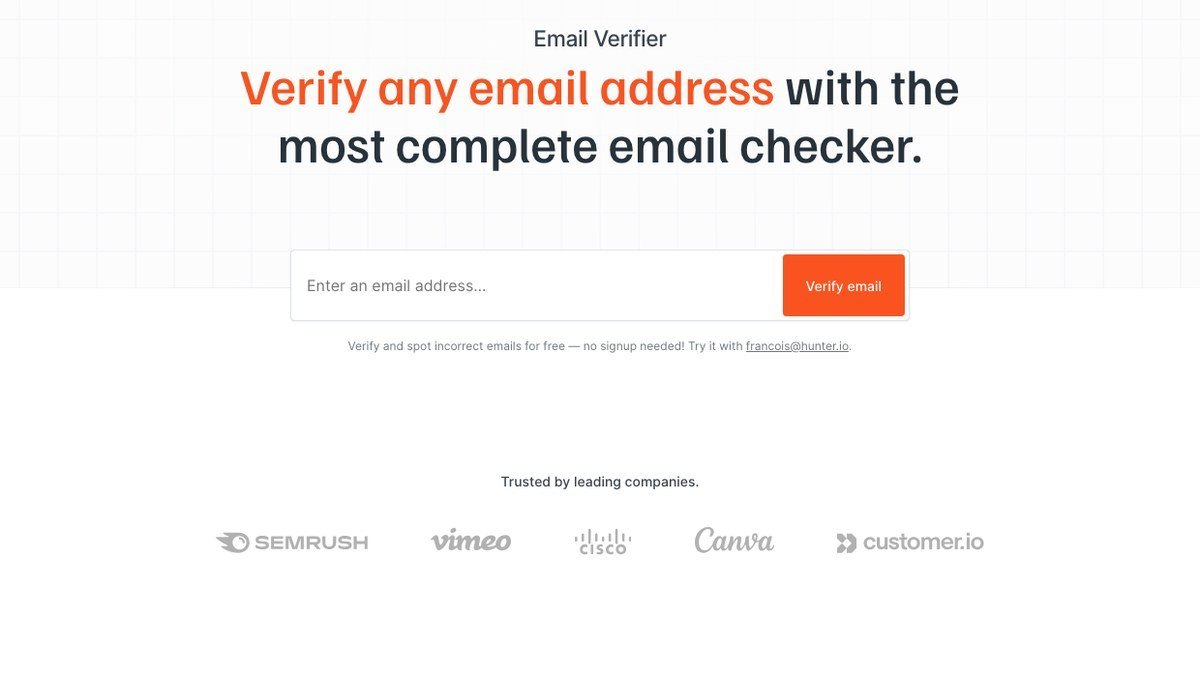 Hunter Email Verifier page with a field for checking a single address
