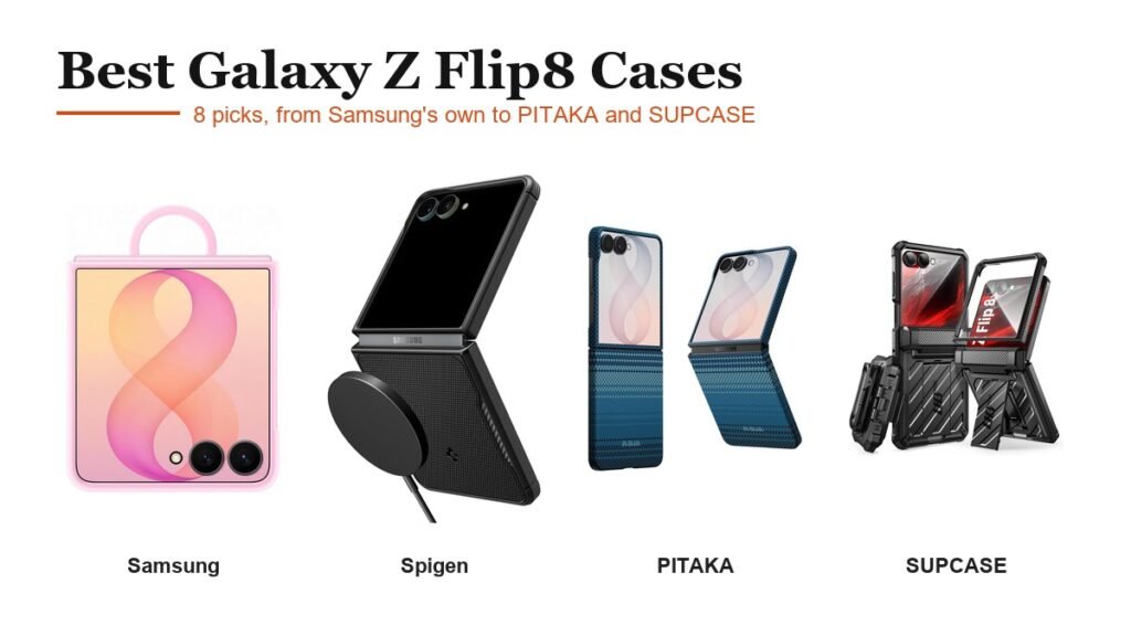 Best Samsung Galaxy Z Flip8 cases: Samsung Silicone Ring Magnet, Spigen Core Armor, PITAKA aramid and SUPCASE