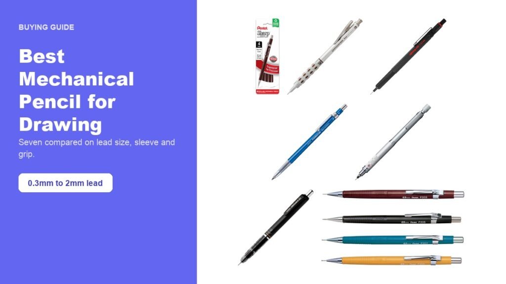 Seven drawing pencils compared, shown together