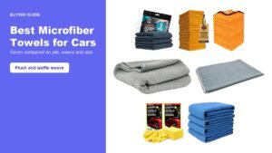Seven car microfiber towels compared, shown together