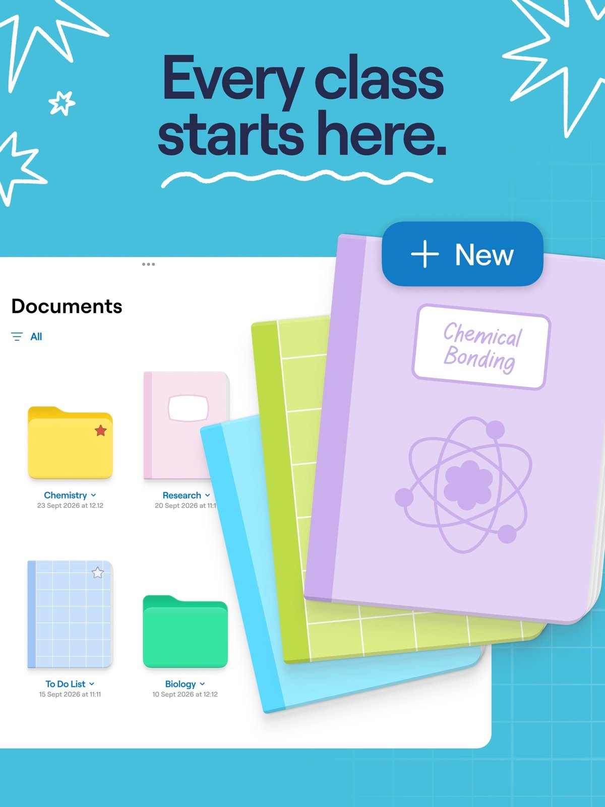 Goodnotes App Store screenshot showing notebook covers and documents