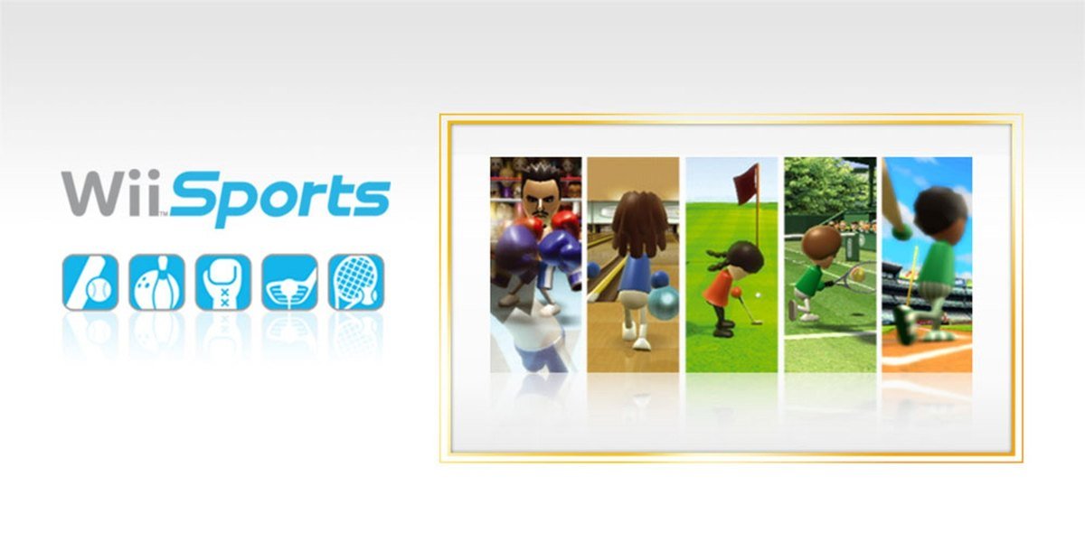 Wii Sports artwork showing bowling, boxing, golf, baseball and tennis