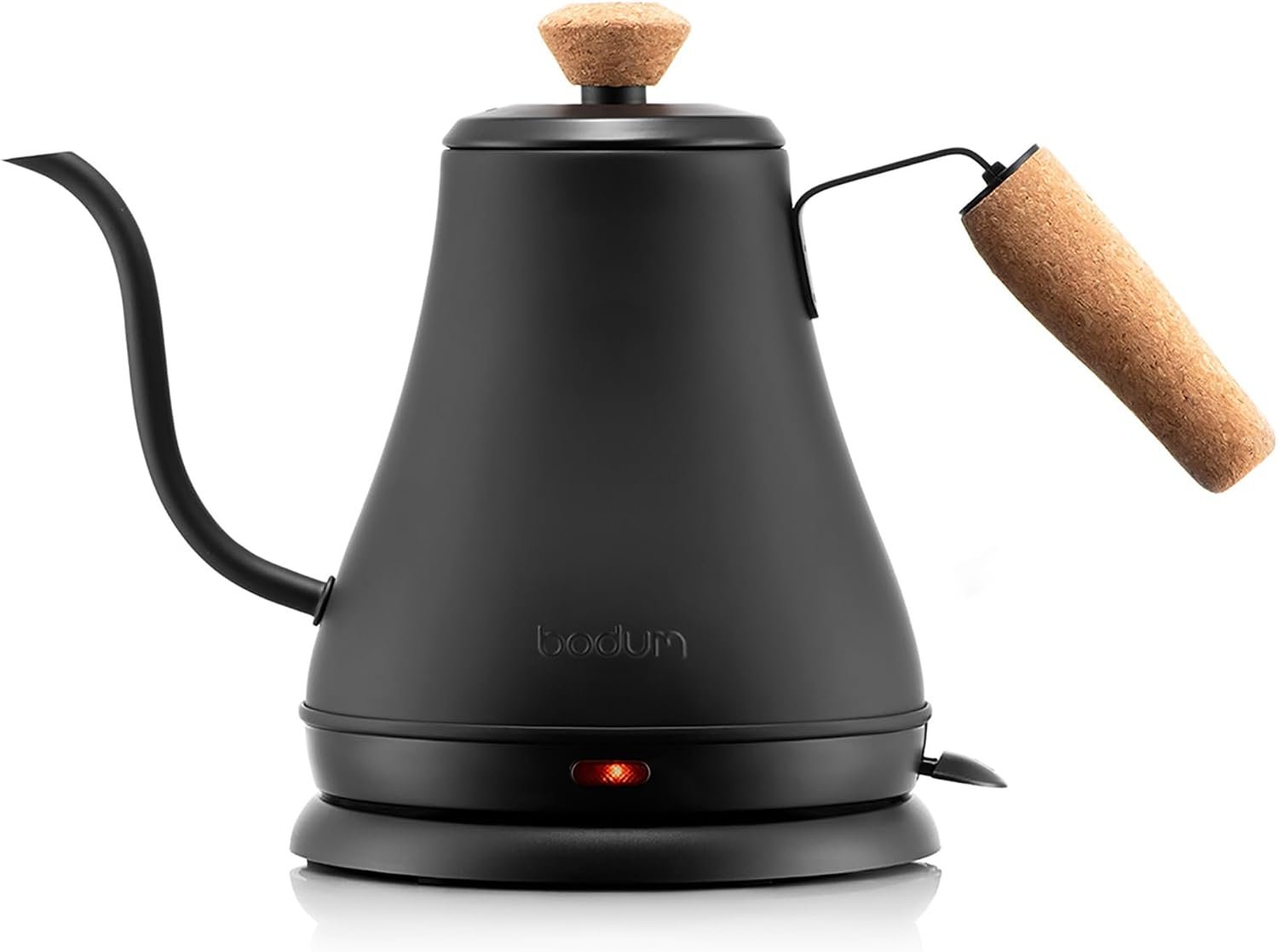 Bodum Bistro 27 ounce matte black gooseneck kettle with cork handle and knob