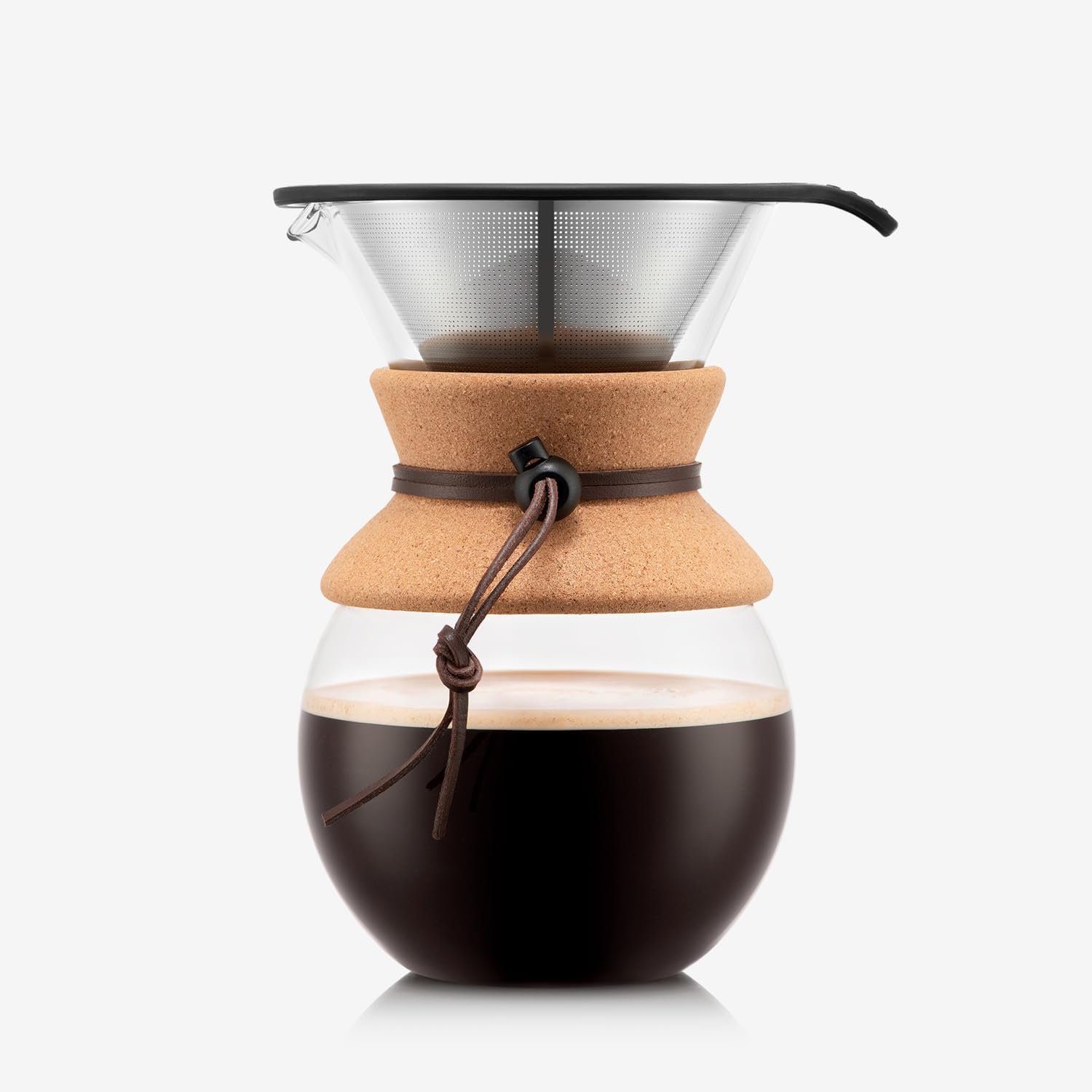 Bodum 34oz pour over coffee maker with steel filter and cork band