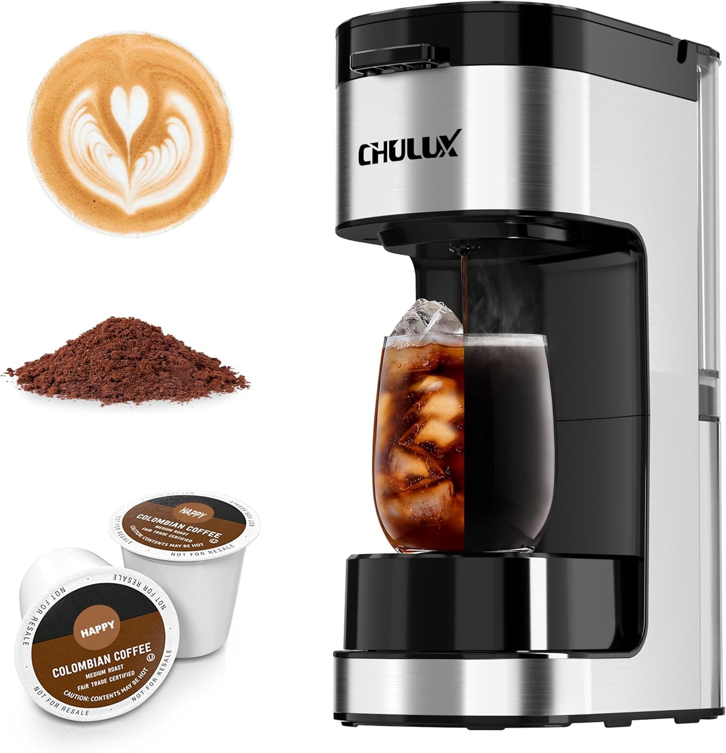 CHULUX SoloBrew single serve coffee maker for K cup pods with ground filter