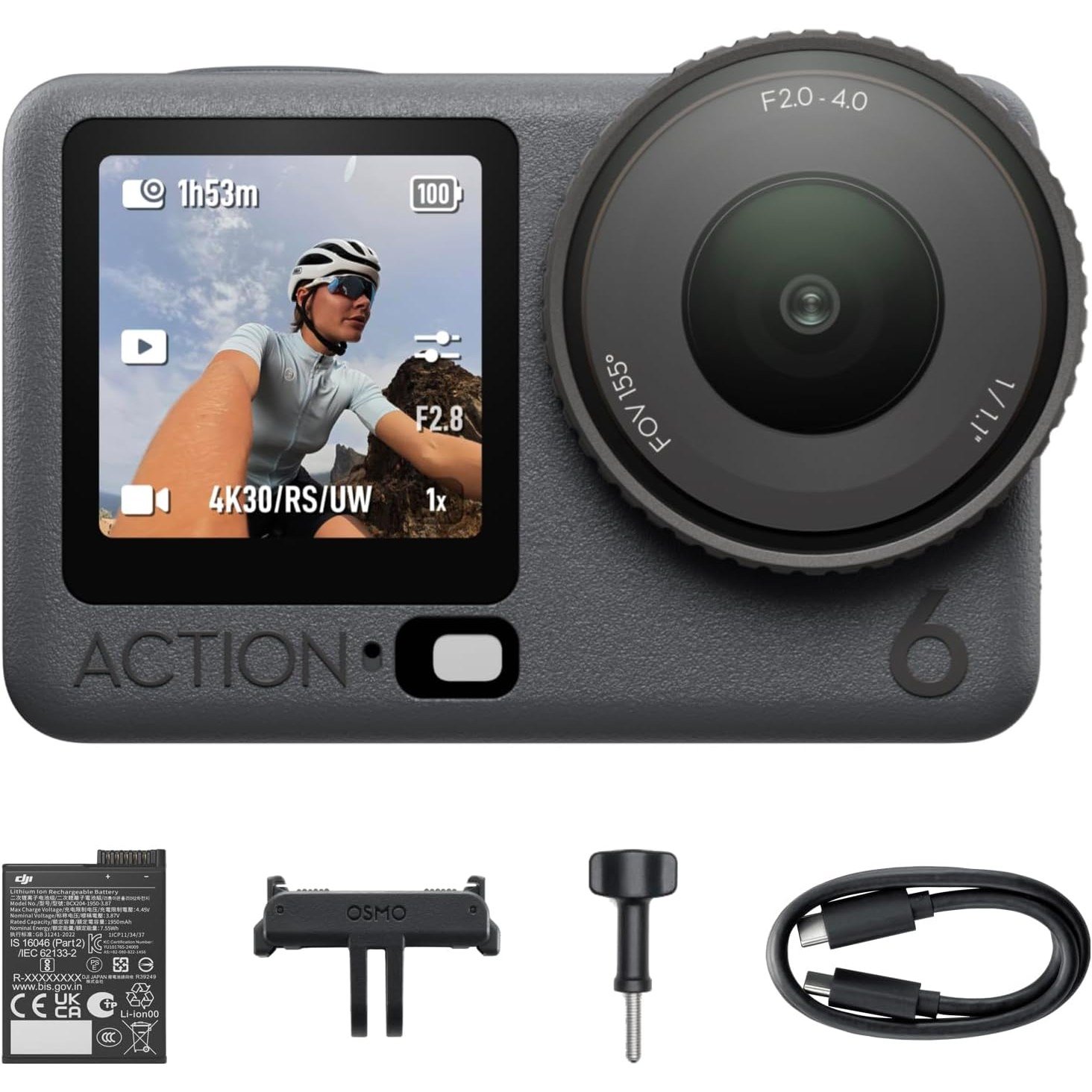 DJI Osmo Action 6 action camera with its front and rear screens
