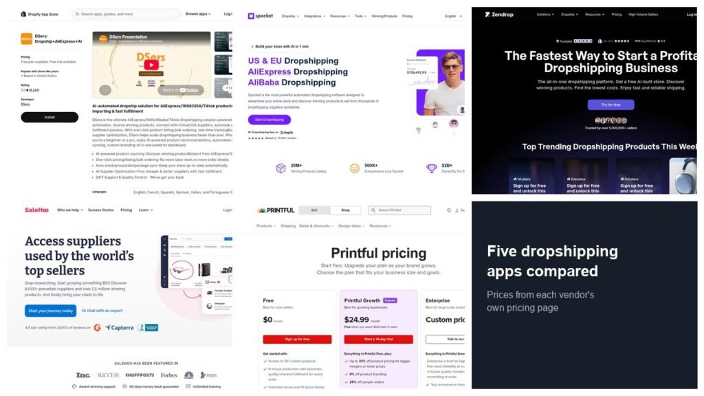 Five dropshipping apps compared: DSers, Spocket, Zendrop, SaleHoo and Printful