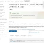 Microsoft support page explaining when an Outlook message recall works