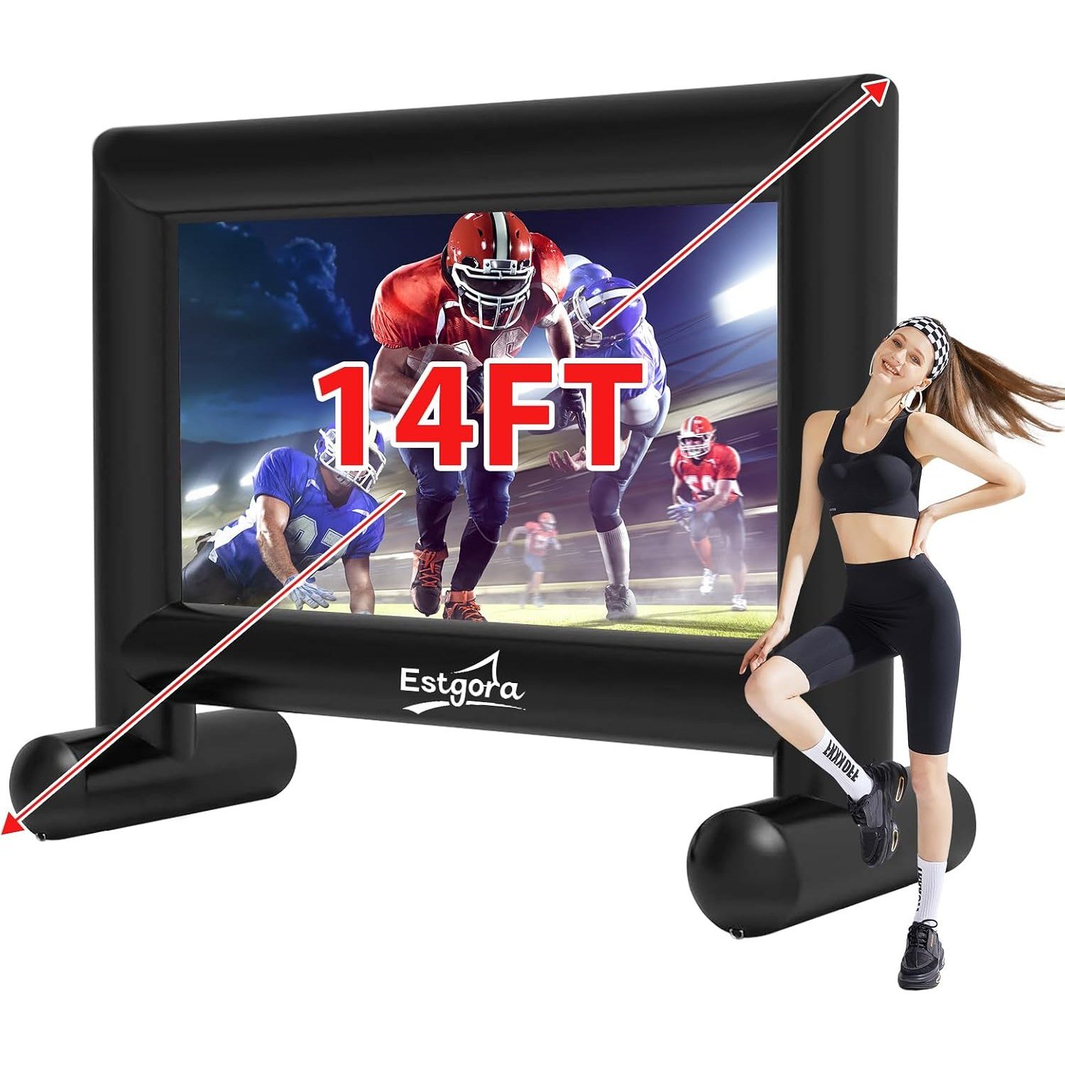 Estgora 14 ft inflatable movie screen with a triangular base