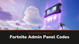 Fortnite Admin Panel Codes featured image with a floating Override console above the island