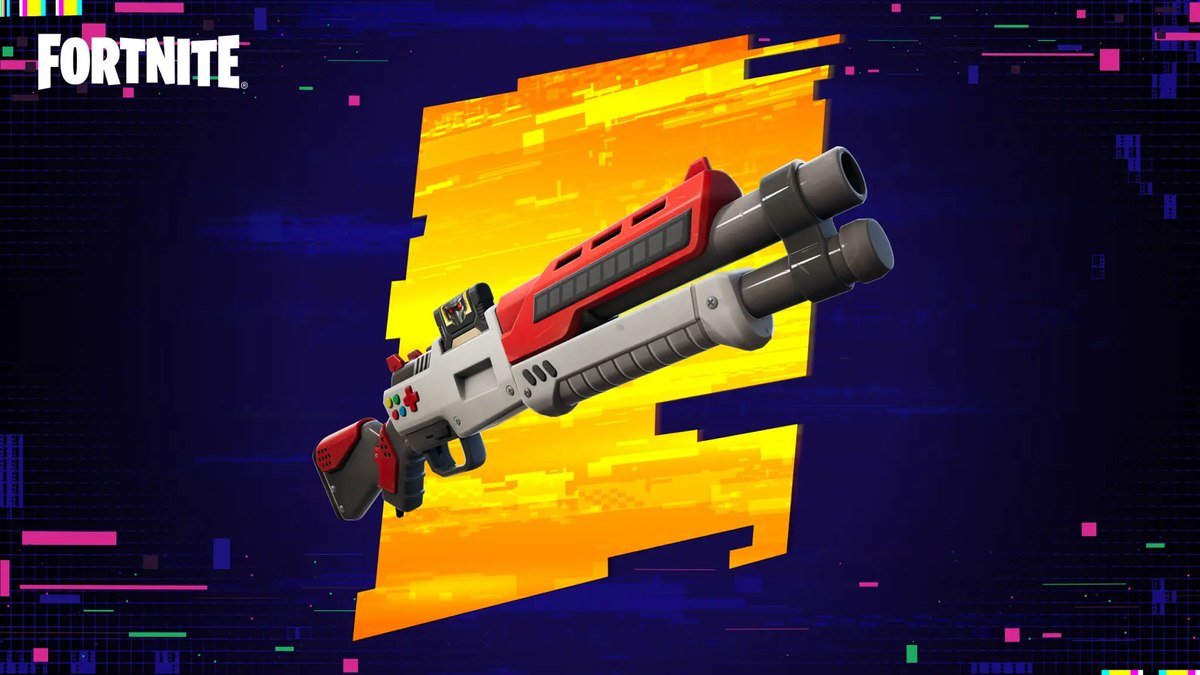 Fortnite artwork of the 8-Bit Shotgun, an automatic shotgun styled like a retro console