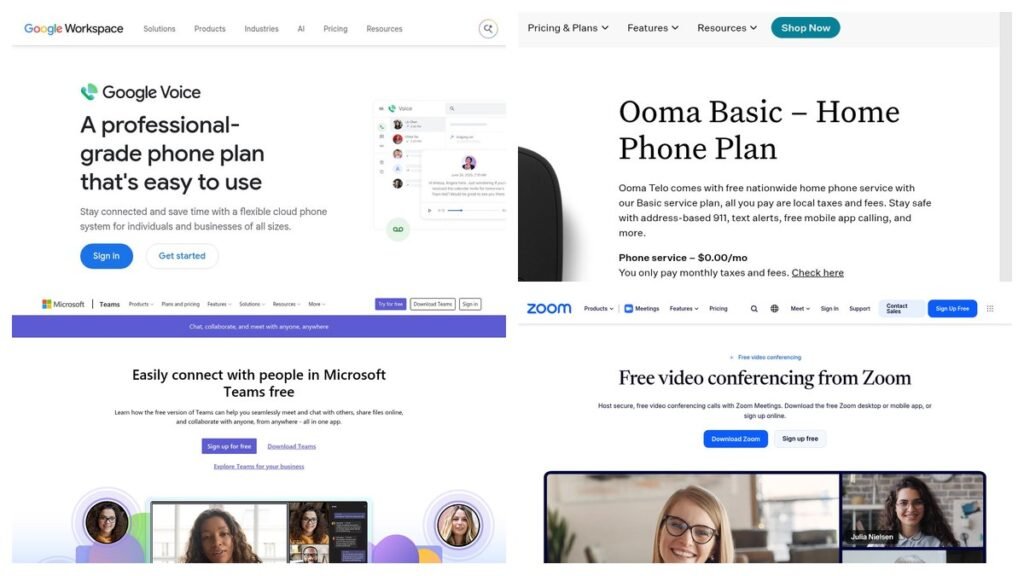 Free VoIP services compared including Google Voice, Ooma, Microsoft Teams and Zoom