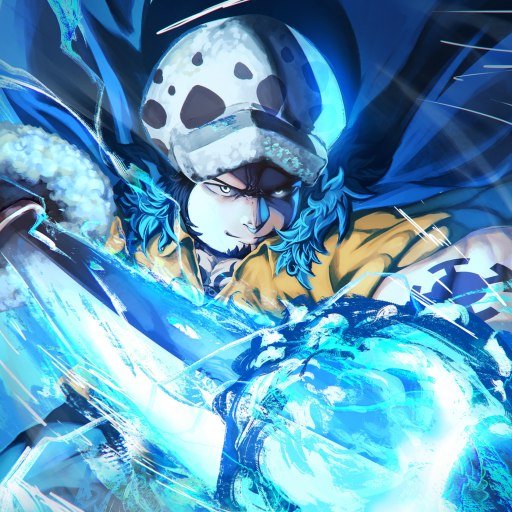 Fruit Battlegrounds game icon of a fighter in a spotted white hat charging blue energy