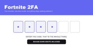 Fortnite 2FA shown as a six digit code entry