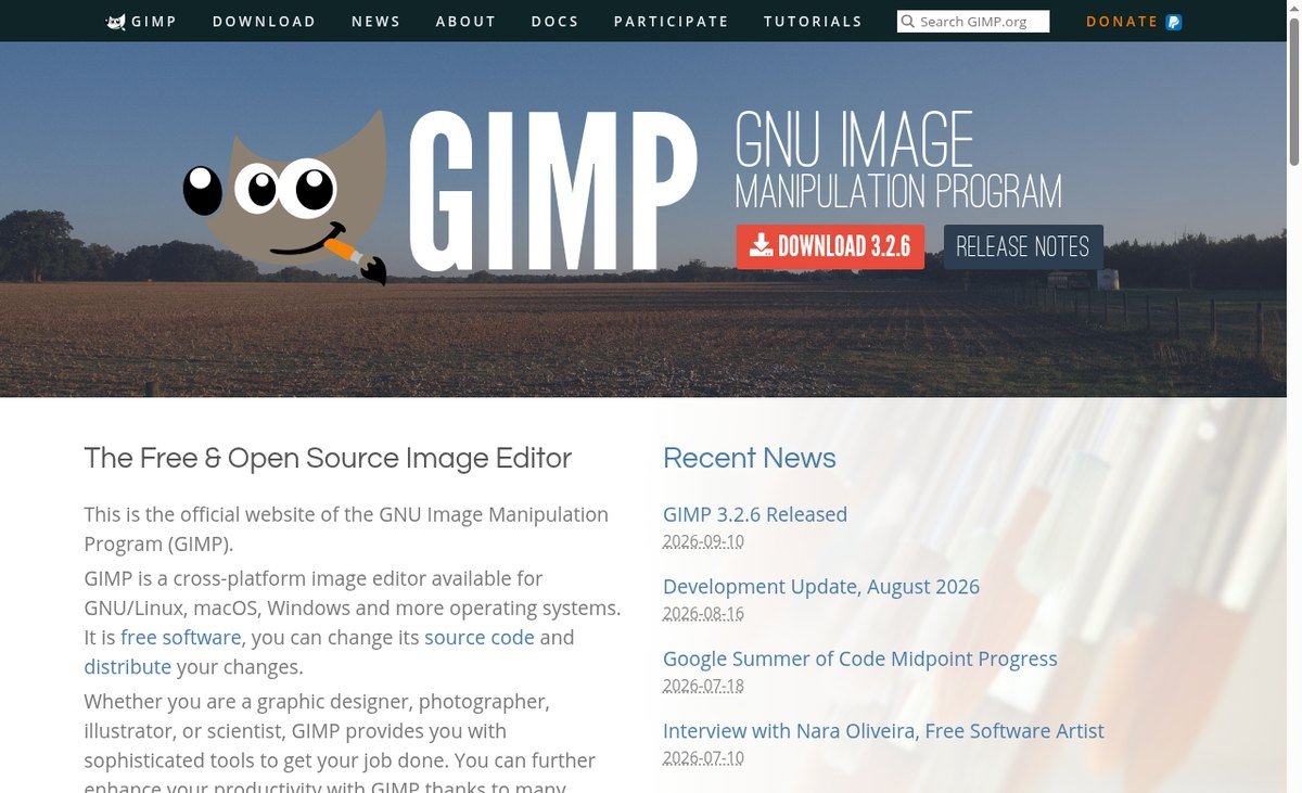 GIMP free and open source image editor homepage