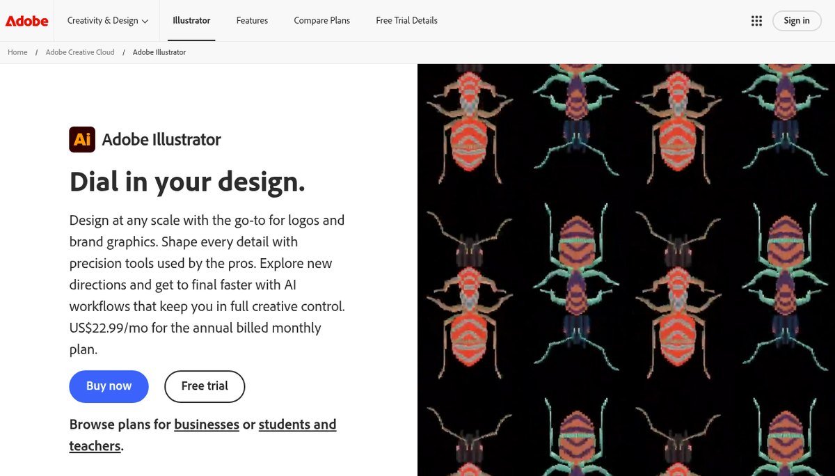 Adobe Illustrator vector graphics software page