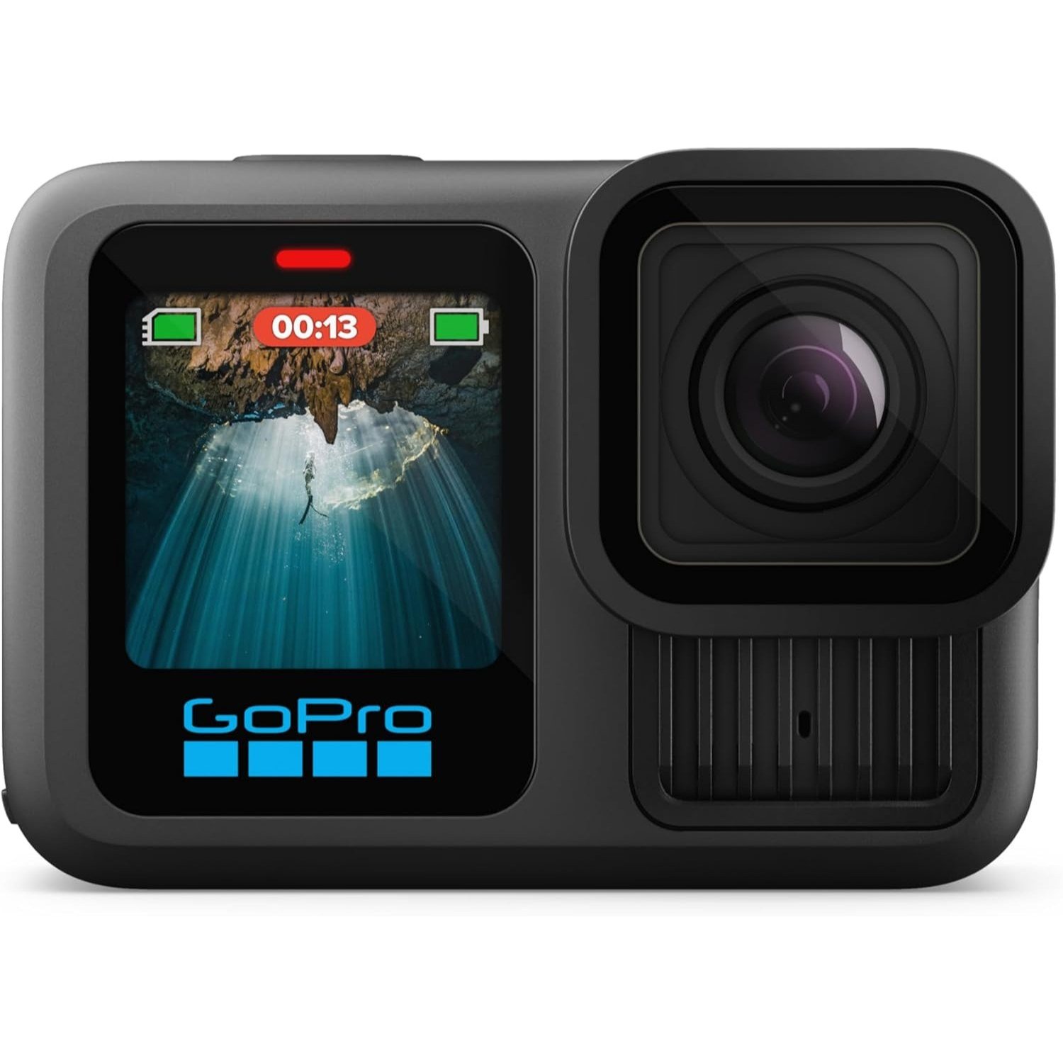GoPro HERO13 Black action camera in black with its front screen