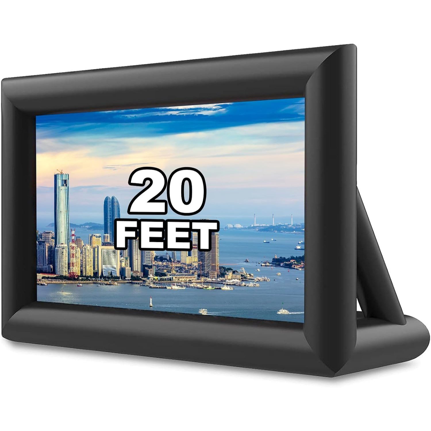 GYUEM 20 ft inflatable projector movie screen on a lawn at dusk