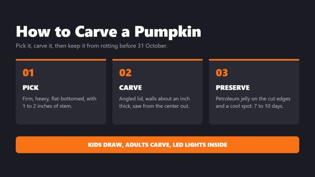 How to carve a pumpkin in three stages: pick, carve and preserve