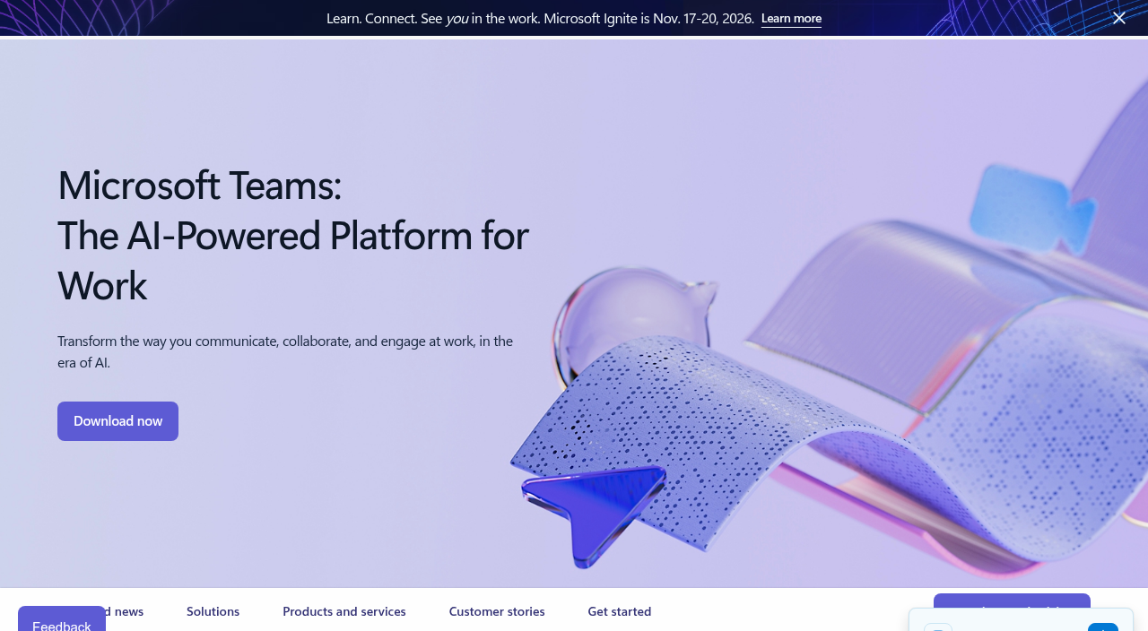 Microsoft Teams product page for group chat and meetings
