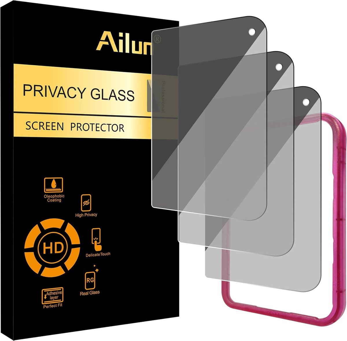 Ailun privacy glass outer screen protector for iPhone Duo, three pack with installation frame