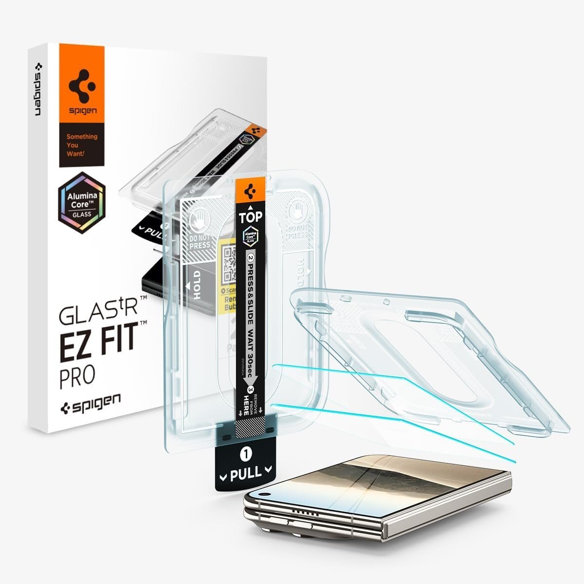 Spigen GlasTR EZ Fit Pro screen protector for iPhone Duo with its alignment tray