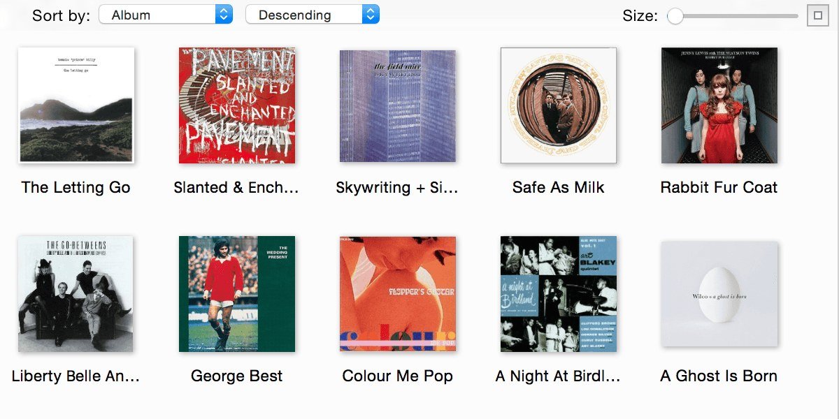Swinsian art grid view of albums sorted by album name