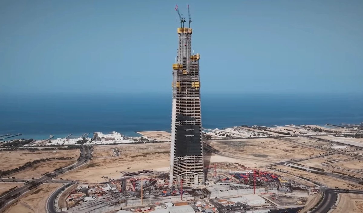 Jeddah Tower under construction on the Red Sea coast in 2026