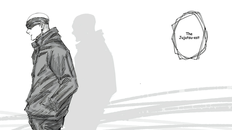 Jujutsu Shenanigans sketch-style key art of a sorcerer in a heavy coat and flat cap seen in profile