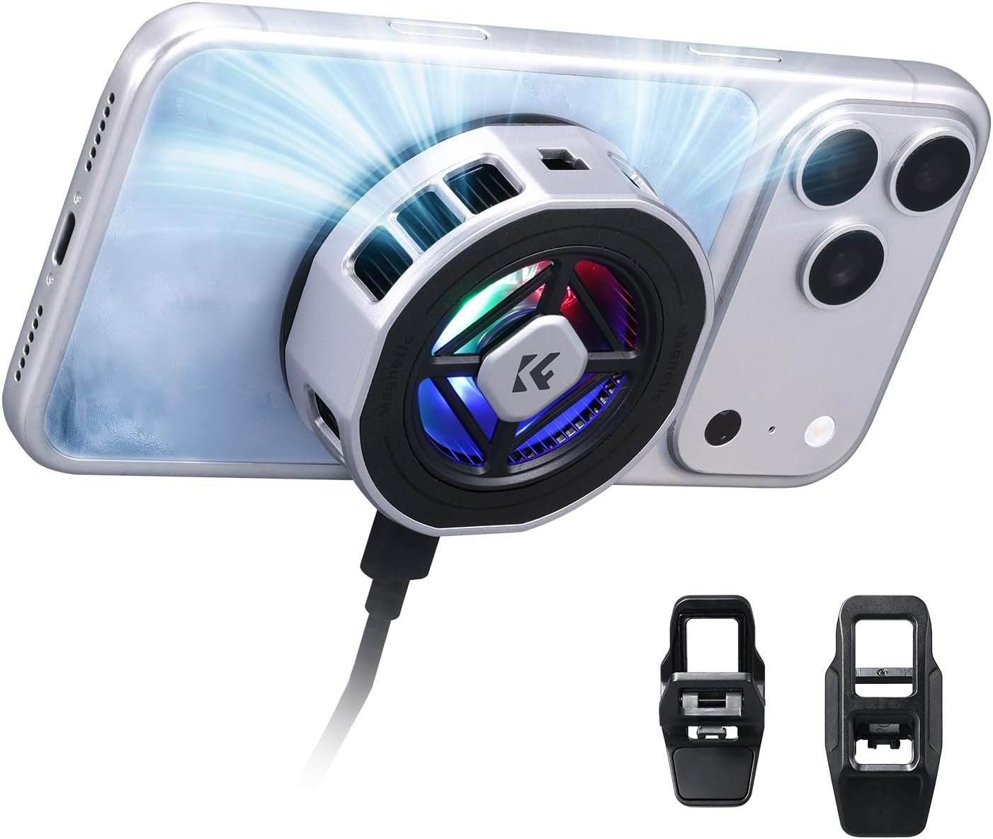 K&F CONCEPT MPC02 magnetic phone cooler with aluminium faceplate and phone clamp