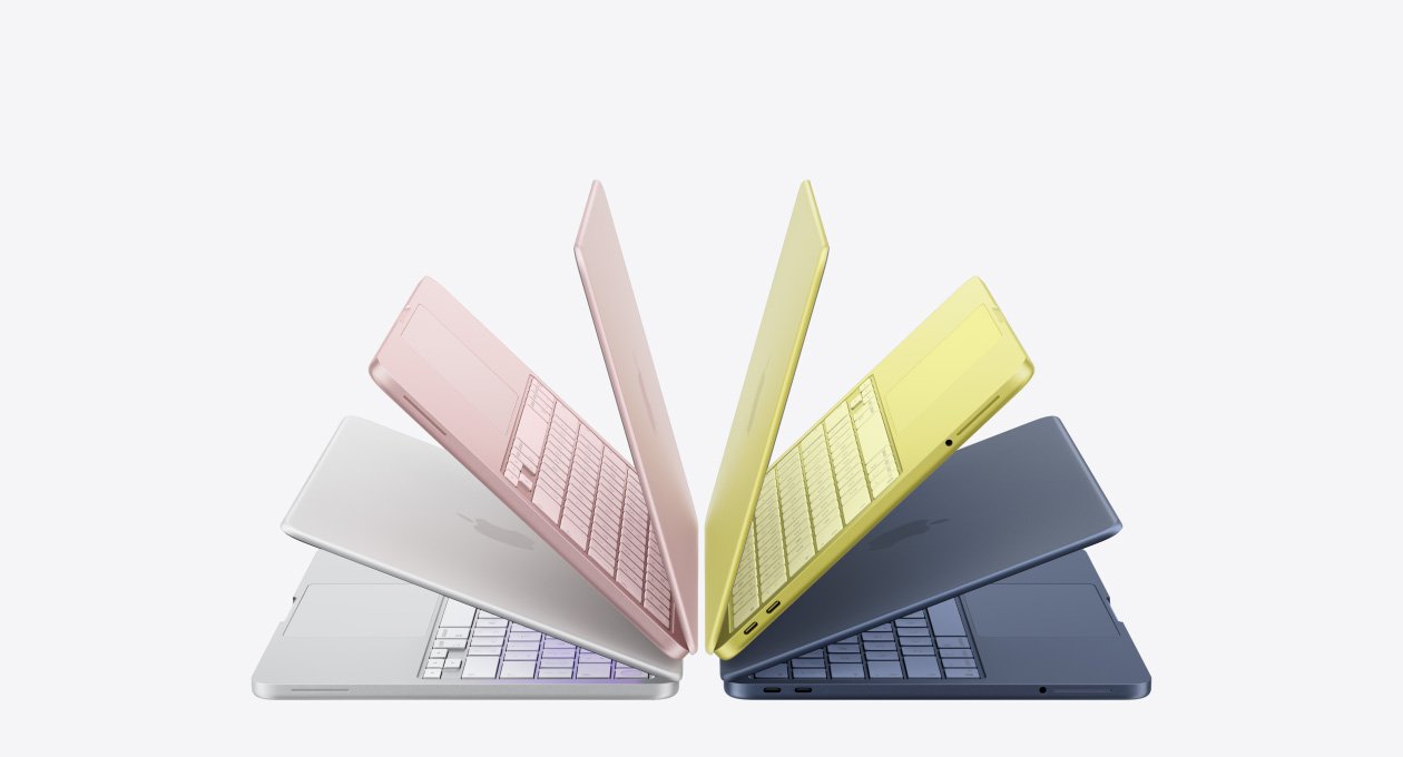 MacBook Neo in silver, blush, citrus and indigo