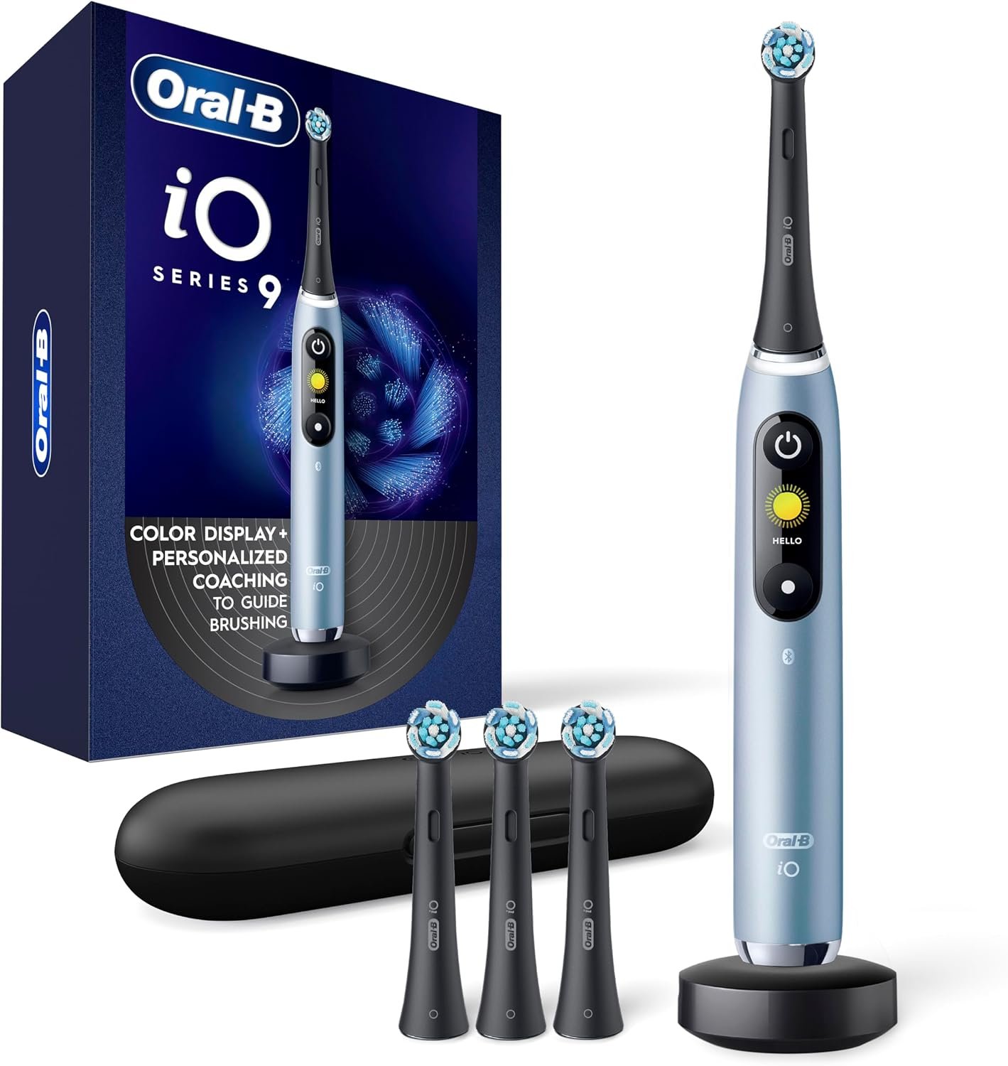 Oral-B iO Series 9 electric toothbrush in Aqua Alabaster with colour display