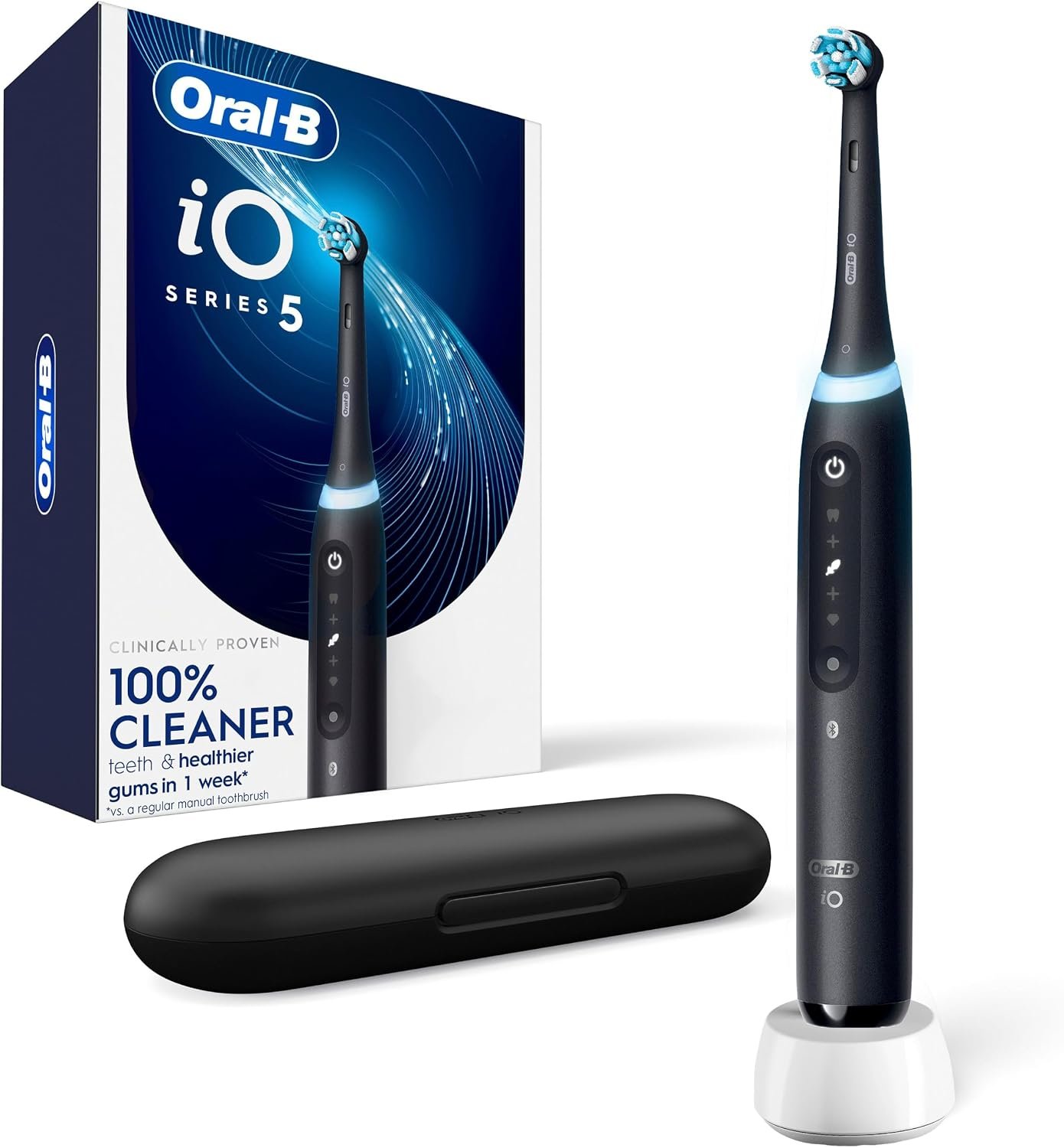 Oral-B iO5 electric toothbrush in black with travel case