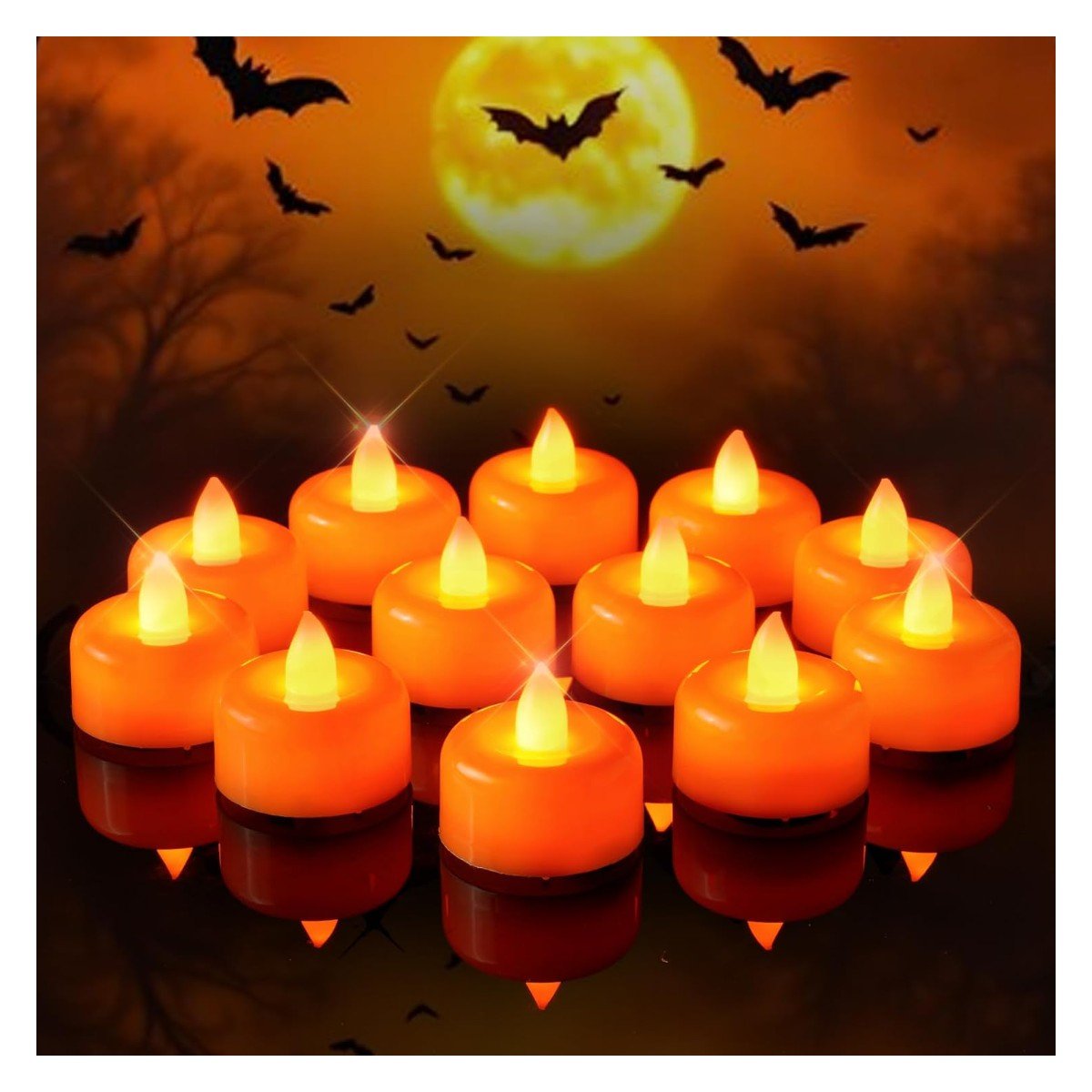 Amagic orange LED flameless tea lights for jack-o-lanterns