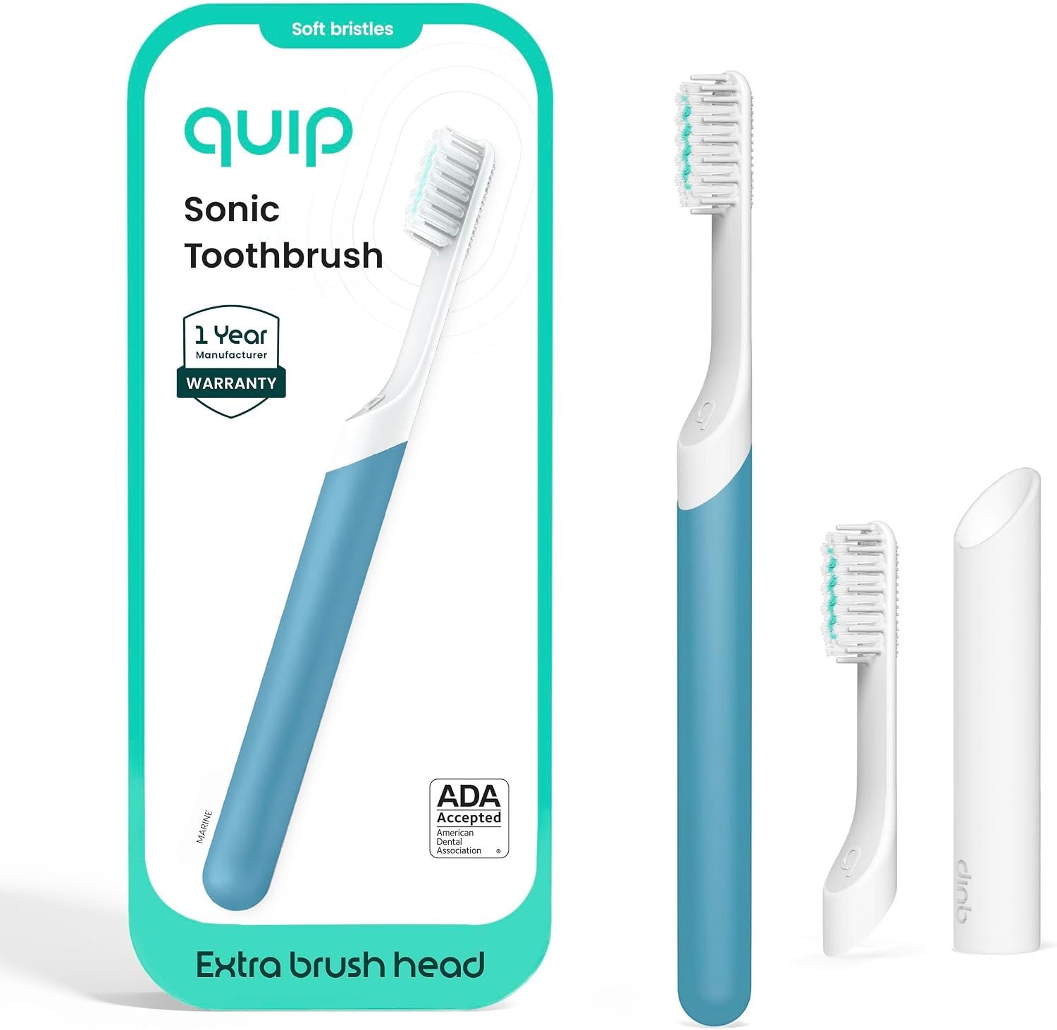 Quip Sonic electric toothbrush in marine blue with travel cover