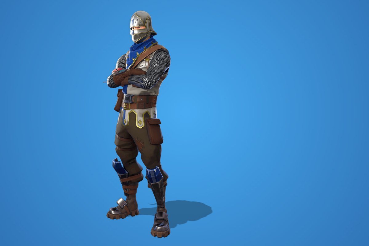 Blue Squire Fortnite skin with a blue scarf and a knight helmet